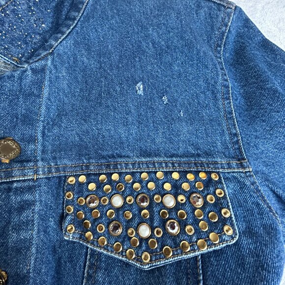 Vintage Boy Blue Denim Jacket With Studded Pockets & Collar 100% Cotton Small Ma - Picture 4 of 9